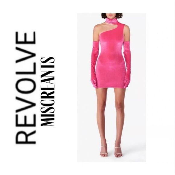 NWOT Miscreants x Revolve Pink Velvet Choker Mini Dress (No Gloves) UK8 US4 - Picture 1 of 12